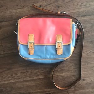 Coach leather crossbody blue and pink